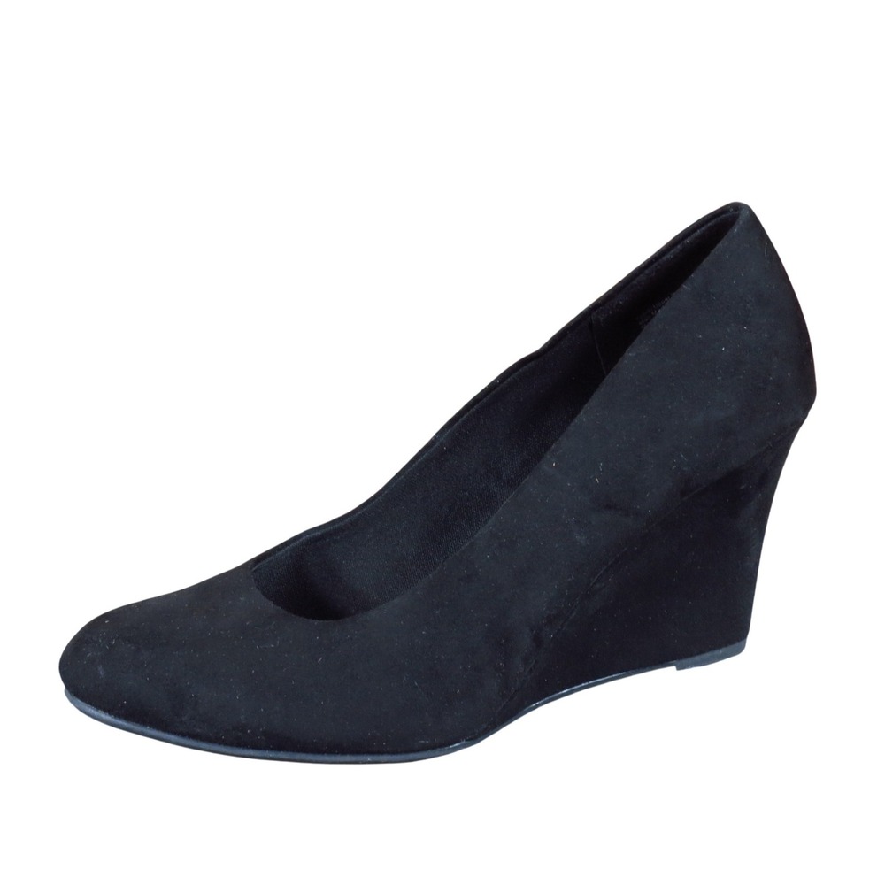 Dexflex Comfort Women Wedge Pump Size 7 Wide Professional Work Black Faux Suede